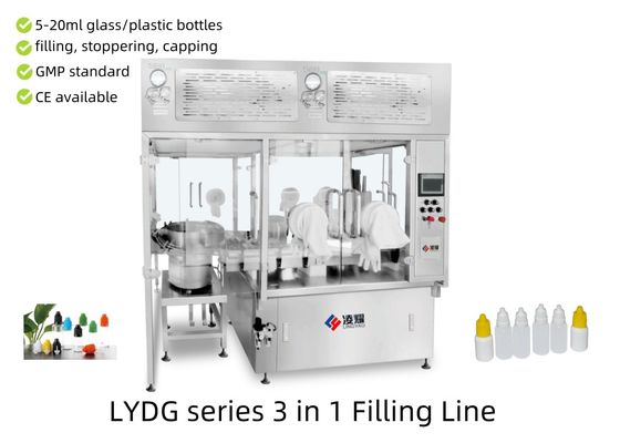 Máquina automática de enchimento de gotas oculares com fluxo laminar ISO Classe 5, estéril e conforme com as BPF 5 ml a 20 ml Solução